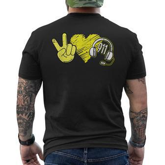 Peace Love 911 Dispatcher Thin Gold Line Dispatch Operator Men's Back Print T-shirt | Mazezy