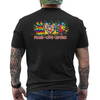 Peace Love Autism Mom Dad Kids Women Autism Awareness Mens Back Print T-shirt | Mazezy