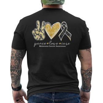 Peace Love Cure Black Ribbon Melanoma Cancer Awareness Men's T-shirt Back Print - Seseable
