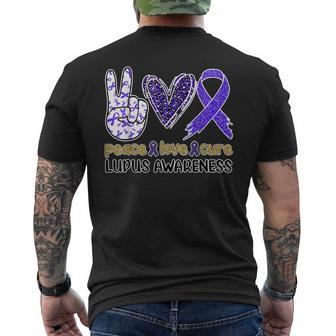 Peace Love Cure Lupus Awareness Purple Ribbon Lupus Support Mens Back Print T-shirt | Mazezy