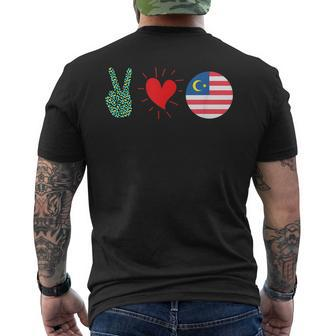 Peace Love Malaysia Flag Malaysian Pride Roots Men's Back Print T-shirt | Mazezy