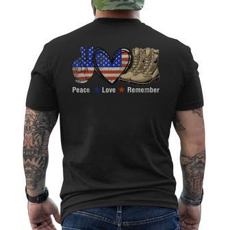 Peace Love Remember Combat Boots Usa Flag Veteran Day Men's T-shirt Back Print - Seseable