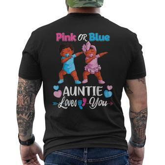 Pink Or Blue Auntie Loves You Black Baby Gender Reveal Women Men's Back Print T-shirt | Mazezy