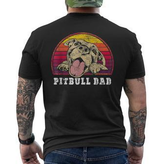Mens Pitbull Dad Smiling Pittie On Vintage Sunset Pitbull Dad Men's T-shirt Back Print - Seseable