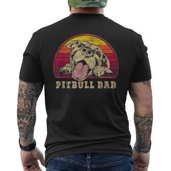 Mens Pitbull Dad - Vintage Smiling Pitbull On Sunset Men's T-shirt Back Print - Seseable