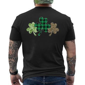 Plaid Shamrock Shirt Leopard Camouflage Fun St Patricks Day Men's Back Print T-shirt | Mazezy
