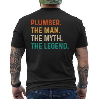 Plumber The Man The Myth The Legend Retro Heating Technician Mens Back Print T-shirt - Seseable