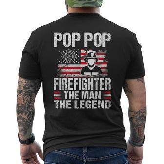 Pop Pop Firefighter The Man The Legend Retro Usa Flag Mens Back Print T-shirt - Seseable