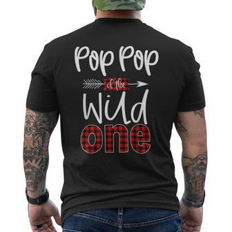 Mens Pop Pop Of Wild One Buffalo Plaid Lumberjack 1St Birthday Men's T-shirt Back Print - Seseable