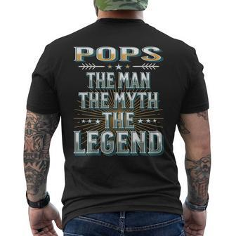 Pops The Man The Myth The Legend Fathers Day Grandpa Mens Back Print T-shirt - Seseable