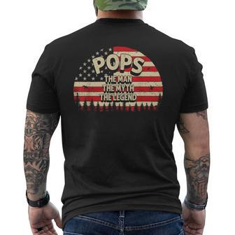 Pops The Man The Myth The Legend Men Usa Flag Grandpa Mens Back Print T-shirt - Seseable