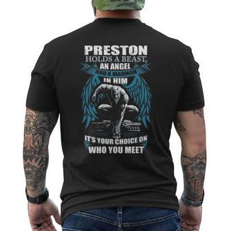 Preston Name Gift Preston And A Mad Man In Him V2 Mens Back Print T-shirt - Seseable