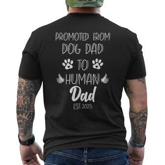 Promoted From Dog Dad To Human Dad 2023 Dad From Daughter Men's Back Print T-shirt | Mazezy