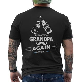 Mens Promoted To Grandpa Again 2023 Pregnancy Announcements Men's Back Print T-shirt | Mazezy