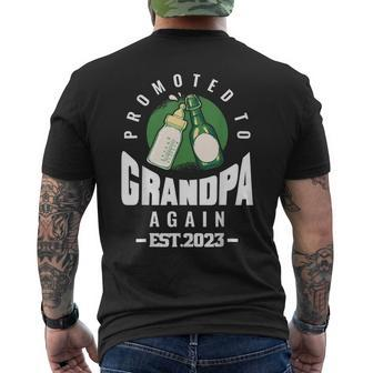 Promoted To Grandpa Again Est 2023 Pregnancy Announcement Men's Back Print T-shirt | Mazezy