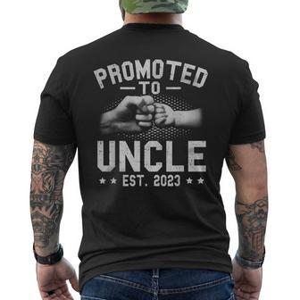 Mens Promoted To Uncle 2023 For First Time Uncle New Uncle Men's Back Print T-shirt | Mazezy