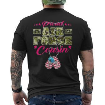 Proud Air Force Cousin Camo Us Flag Dog Tags Military Family Men's T-shirt Back Print - Seseable