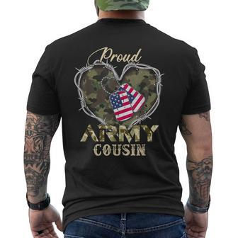 Proud Army Cousin With Heart American Flag For Veteran Men's T-shirt Back Print - Seseable