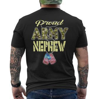 Proud Army Nephew Us Flag Dog Tags Pride Military Family Men's T-shirt Back Print - Seseable