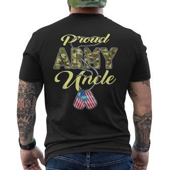 Proud Army Uncle Camo Us Flag Dog Tag Military Family Gifts Gift For Mens Men's Crewneck Short Sleeve Back Print T-shirt | Mazezy