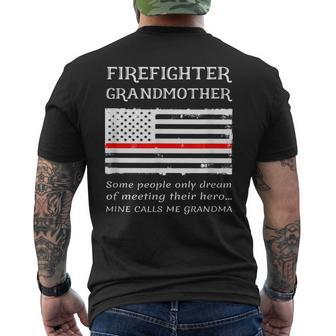 Proud Firefighter Grandmother Fireman Firewoman Grandma Flag Men's Back Print T-shirt | Mazezy