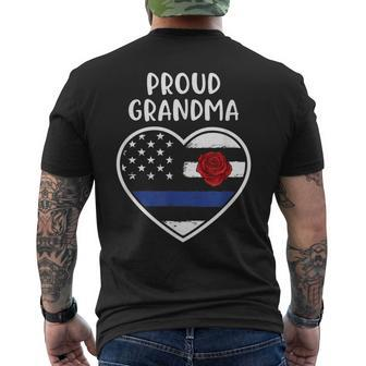 Proud Grandma Thin Blue Line Heart American Flag Police Men's Back Print T-shirt | Mazezy