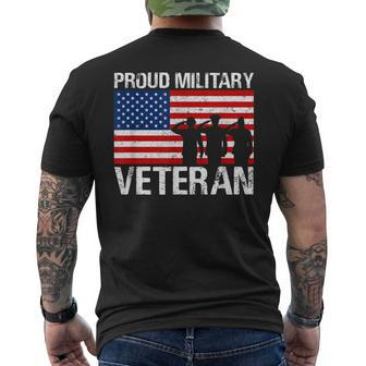 Proud Military Veteran Soldier Red White Blue Flag Men's T-shirt Back Print - Seseable