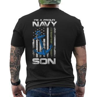 Proud Navy Son American Flag Vintage Men's T-shirt Back Print - Seseable