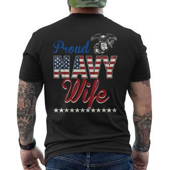 Proud Navy Wife Usa American Flag Mens Back Print T-shirt | Mazezy