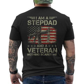 Mens Proud Im Stepdad And A Veteran Nothing Scares Me Stepfather Men's T-shirt Back Print - Seseable