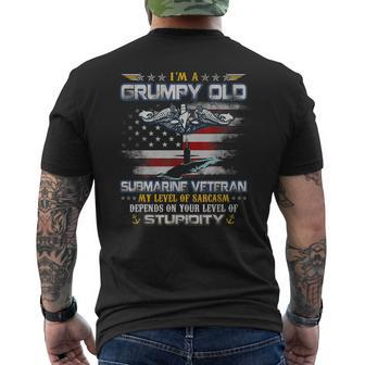 Proud US Submarine Grumpy Old Veteran Submariner Usa Flag Men's T-shirt Back Print - Seseable