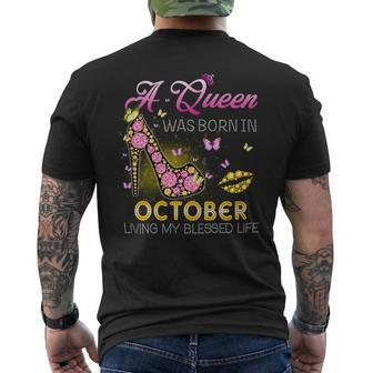 A Queen Was Born In October Living My Best Life - Womens Soft Style Fitted Men's T-shirt Back Print - Seseable