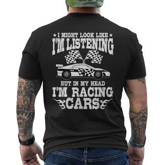 Racer Race Fast Cars Track Racetrack Racing Racers Raceday Men's Back Print T-shirt | Mazezy