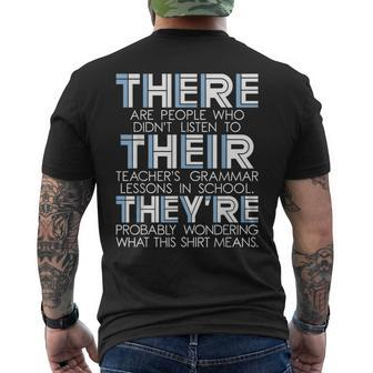 There Their Theyre - Grammar Police English Grammarian Men's Back Print T-shirt | Mazezy