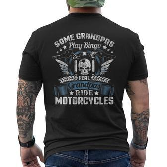 Real Grandpa Biker Shirt Fathers Day Motorcycle Ride Papa Men's Back Print T-shirt | Mazezy