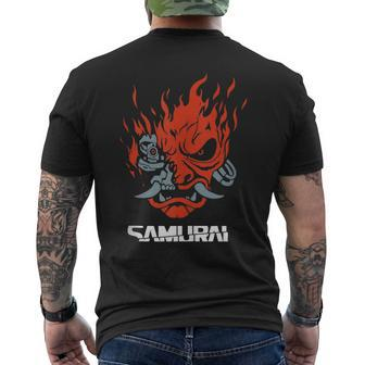 Red Onicyborgs Cyberpunk Samurai Halloween Men's Back Print T-shirt | Mazezy