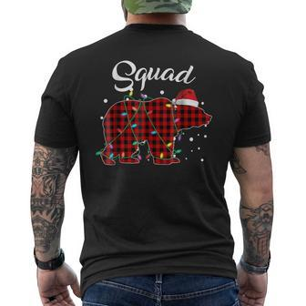 Red Plaid Squad Bear Matching Buffalo Pajama Men's Crewneck Short Sleeve Back Print T-shirt | Mazezy