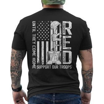 Red Remember Everyone Deployed Friday Us Military Veterans Mens Back Print T-shirt