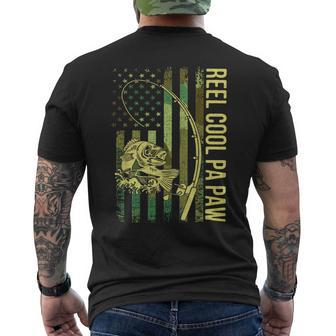 Mens Reel Cool Pa Paw American Flag Fisherman Reel Vintage Camo Men's T-shirt Back Print - Seseable