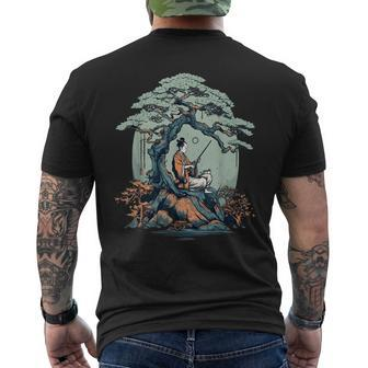 Relaxing Samurai Bonsai Tree Men's Back Print T-shirt | Mazezy