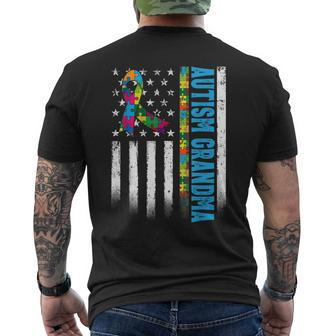Retro American Flag Autism Grandma Awareness Autistic Men's Back Print T-shirt | Mazezy