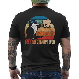 Retro Best Cat Grandpa Ever Fist Bump Granddad Men's Back Print T-shirt | Mazezy