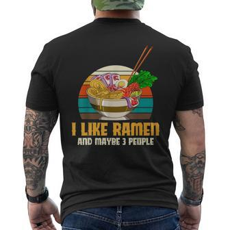 Retro Funny Anime Food I Like Ramen And Maybe 3 People Ramen Men's Crewneck Short Sleeve Back Print T-shirt - Seseable