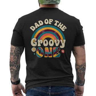 Mens Retro Groovy Daddy Matching Family 1St Birthday Party Men's Back Print T-shirt | Mazezy