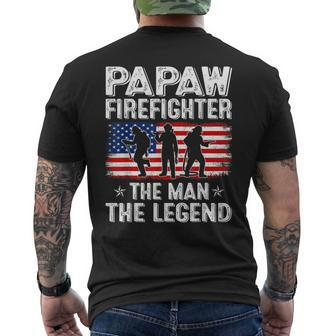 Retro Us Flag Fathers Day Papaw Firefighter The Legend Gift For Mens Mens Back Print T-shirt - Seseable