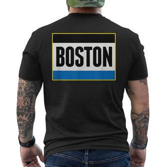 Retro Yellow Boston Massachusetts Ma Running Bib Stencil Men's Back Print T-shirt | Mazezy