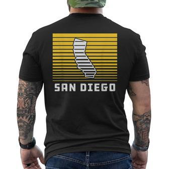 San Diego California Retro Gradient Stripes State Outline Men's Back Print T-shirt | Mazezy