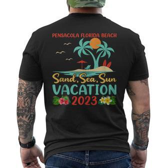 Sand Sea Sun Vacation 2023 Pensacola Florida Beach  Men's Crewneck Short Sleeve Back Print T-shirt