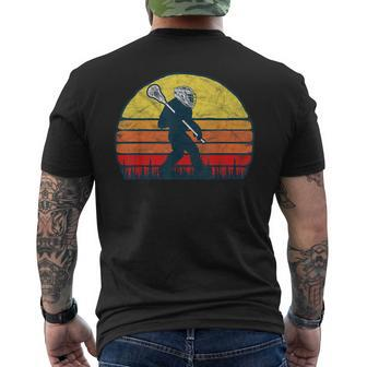 Sasquatch Lax Bigfoot Lacrosse Vintage 80S Sunset Men's T-shirt Back Print - Seseable