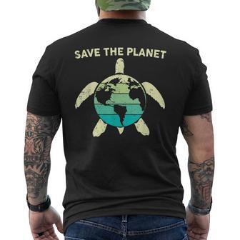 Save The Planet Earth Day Environment Turtle Recycle Ocean Men's Back Print T-shirt | Mazezy